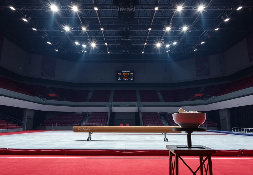 Ginásio de ginástica artística vazio antes da competição