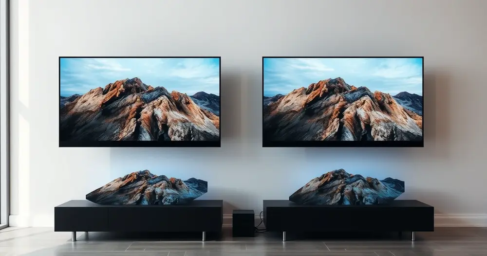 duas televisões lado a lado exibindo imagens com contraste diferente